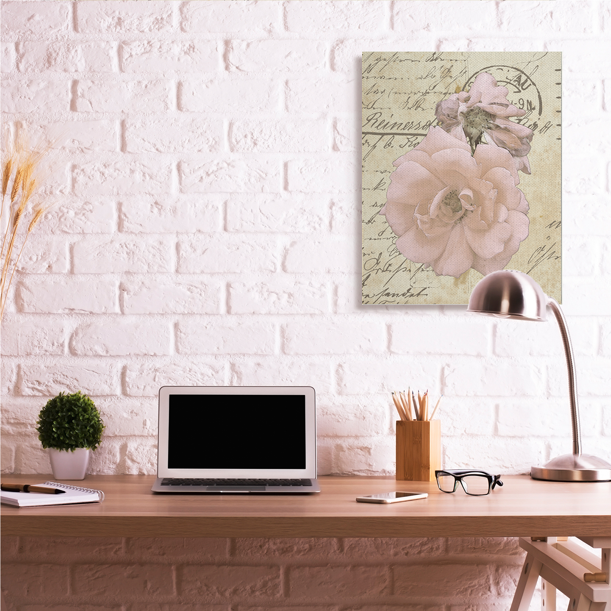 Stupell Industries Soft Pink Florals on Vintage Postal Letter,30 x 40,Designed by Alonzo Saunders