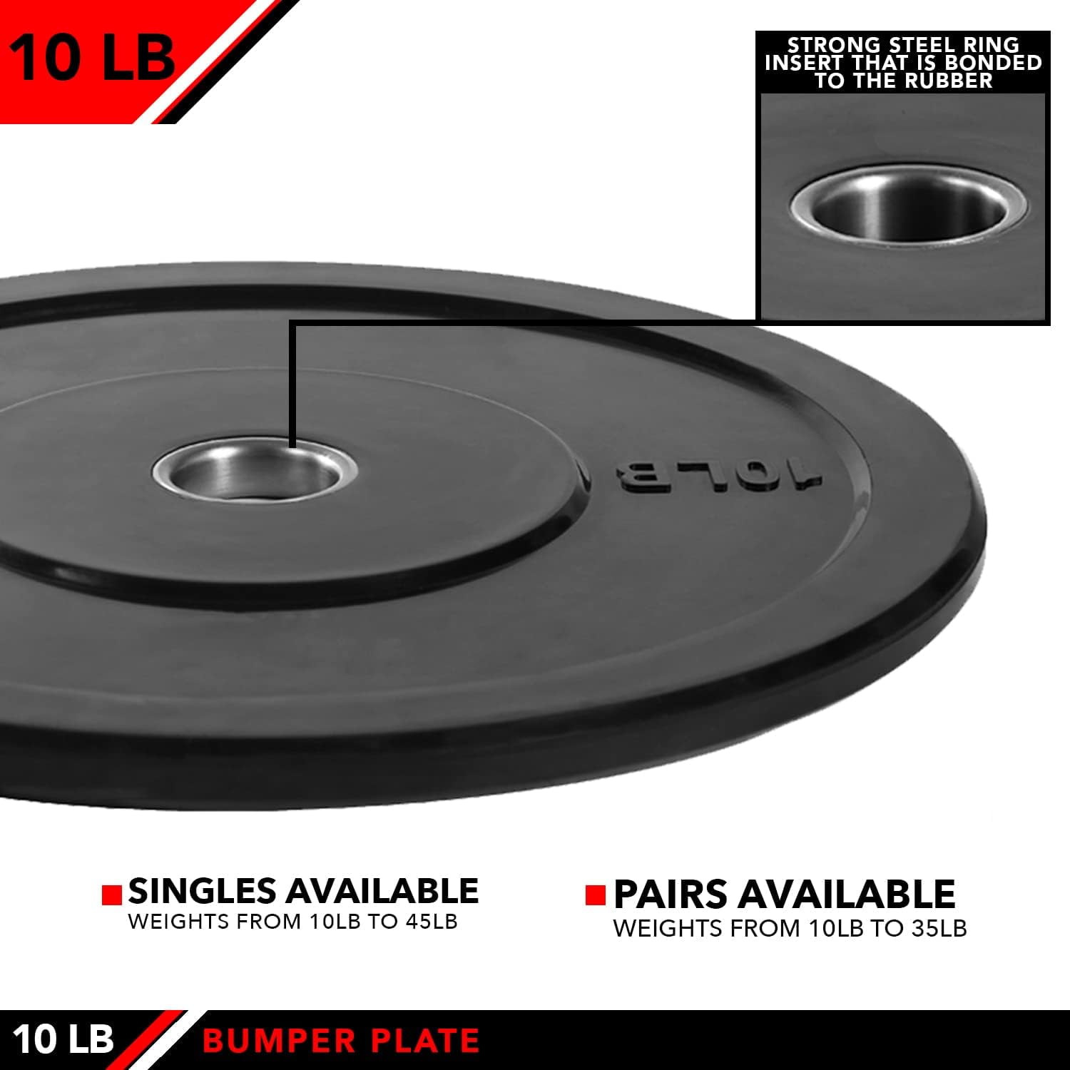 JFIT Olympic Bumper Weighted Plate 2”, 10 LB Single Plate