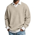 thumbnail image 2 of Men's Waffle Knit Pullover, Fake Two Piece V Neck Long Sleeve, Relax Fit, Daily Commute Casual Shirt For Male, 2 of 8