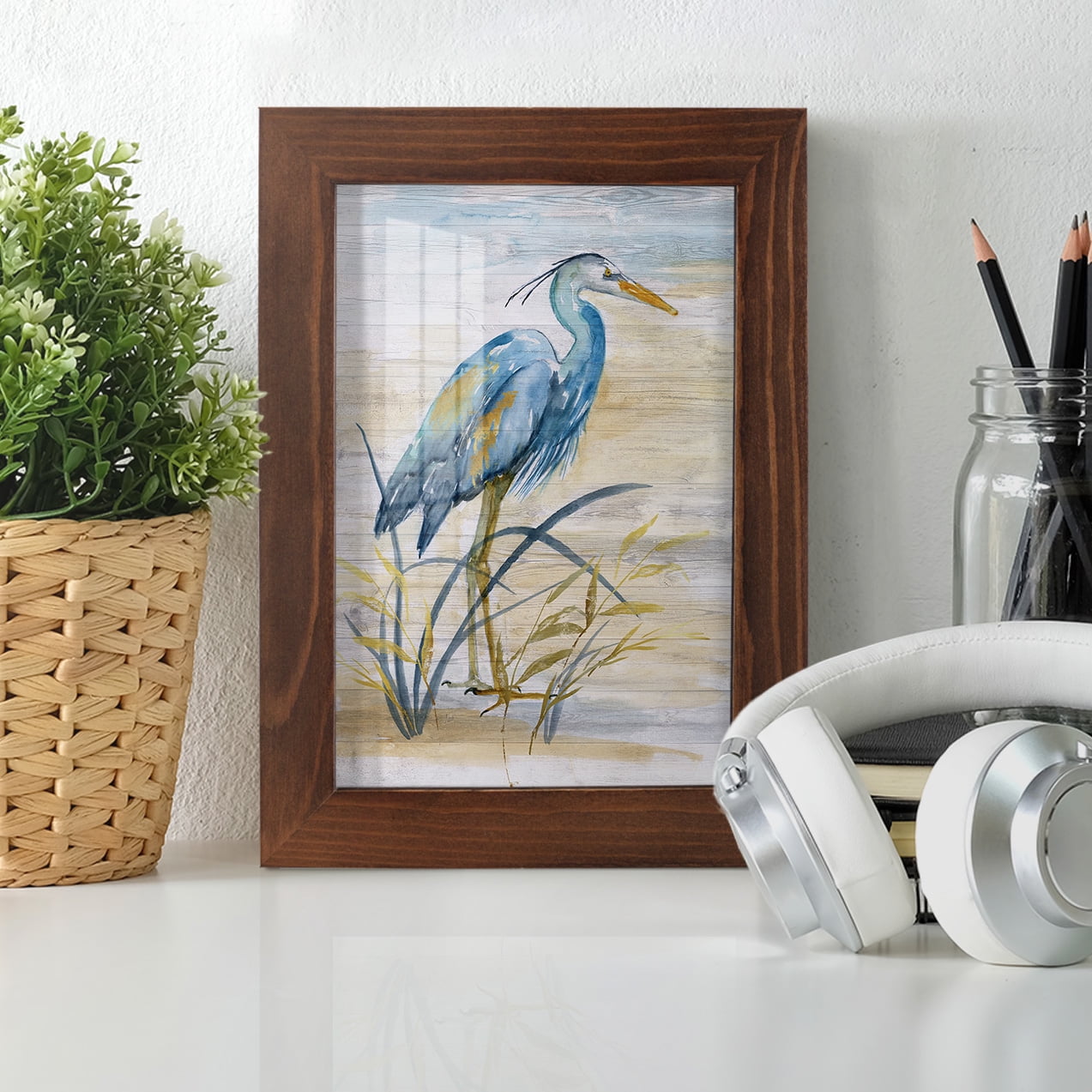 Blue Heron I -Framed Print w/glass-Chestnut