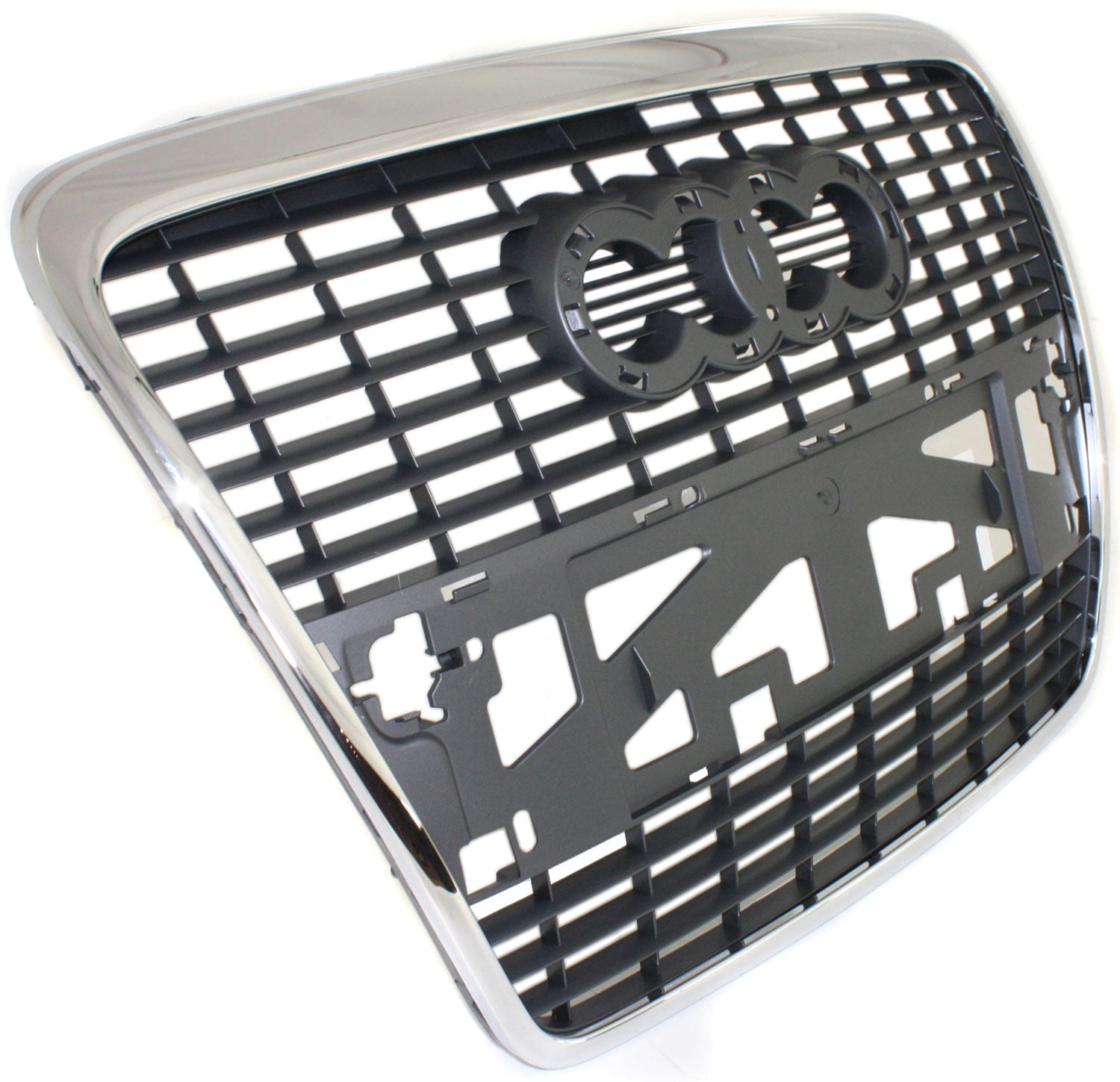 Grille Assembly Compatible With 2006-2008 Audi A6 2005-2008 Quattro Chrome Shell with Painted Silver Insert