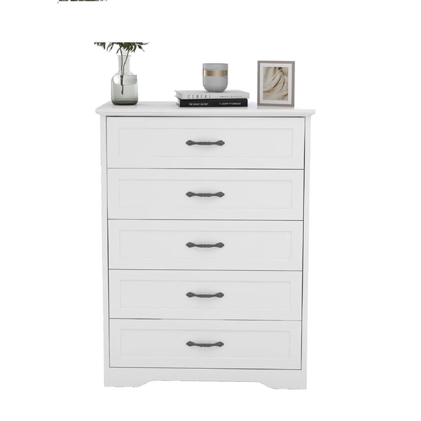 De altura 5 - cajón blanca - brown estilo rural cómoda con metal handles: great almacenamiento para dormitorio y sala de estar