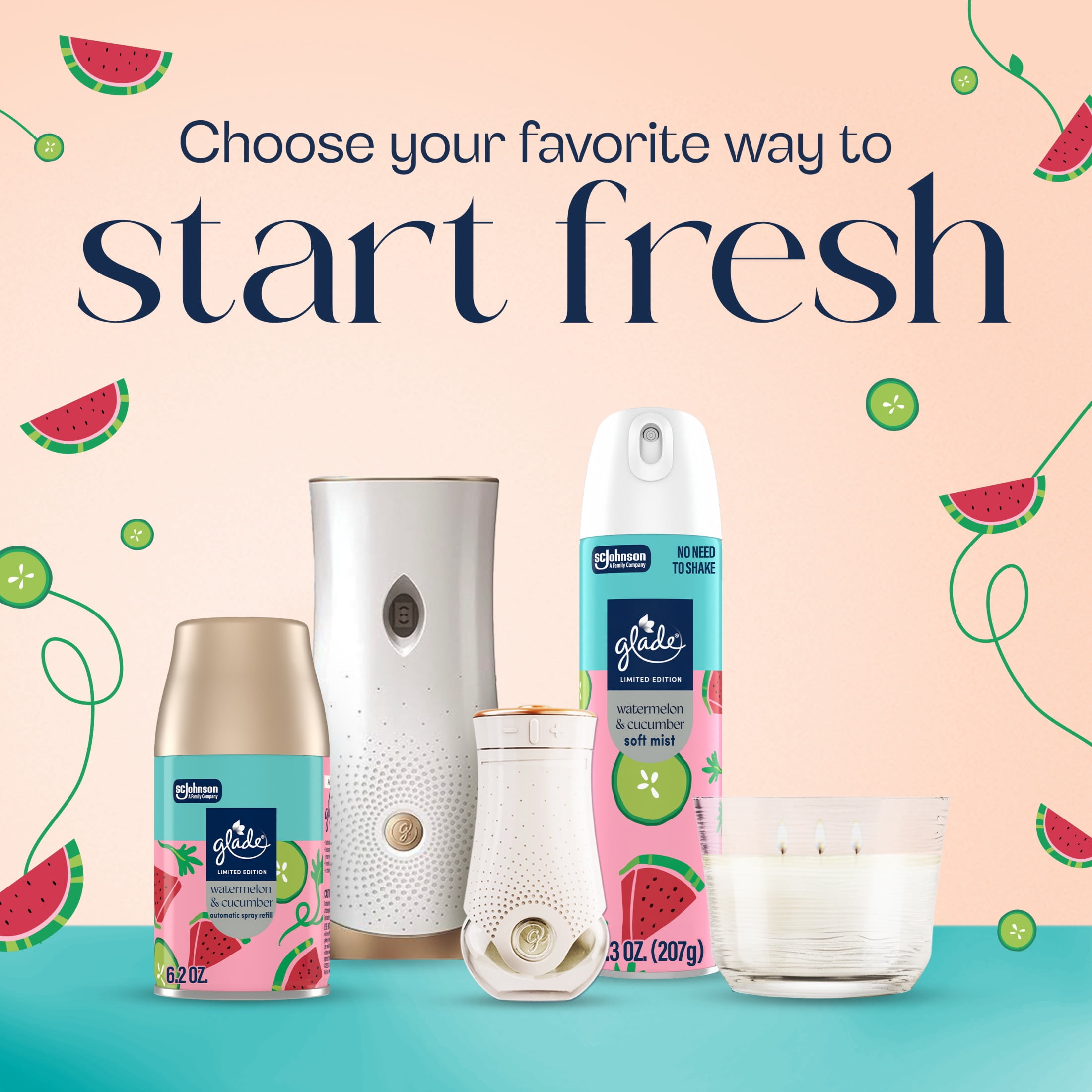 Glade Candle Jar, Watermelon Cucumber, 4.08 oz, 2 count