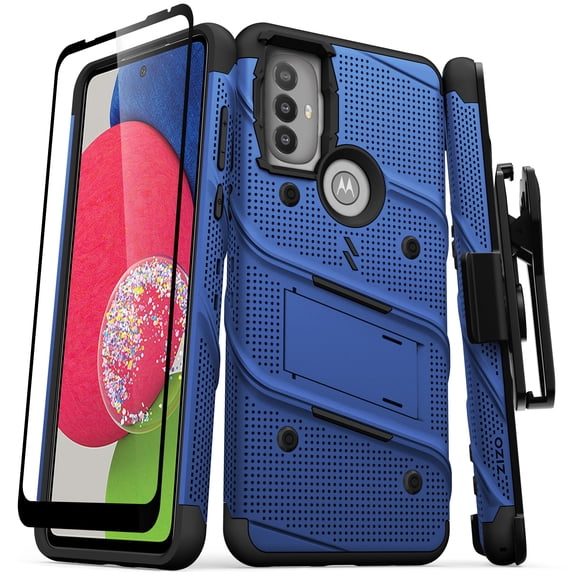 ZIZO BOLT Bundle for Moto G Power 2022 Case with Screen Protector Kickstand Holster Lanyard - Blue