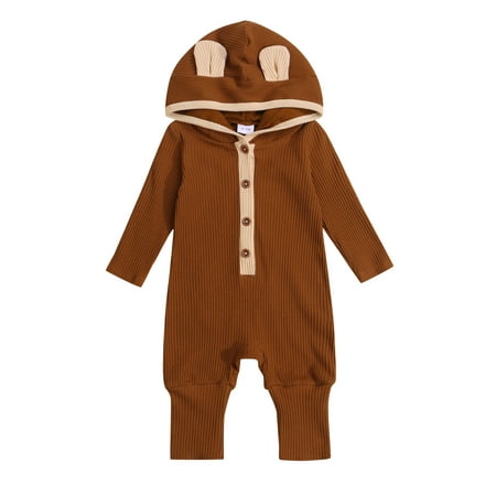 

Musuos Baby’s Contrast Color Button Round Neck Long Sleeve Hooded Jumpsuit