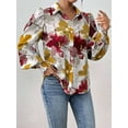 thumbnail image 5 of Women'S Floral Dressy Casual V Neck Button Down Shirts Lantern Long Sleeve Boho Chiffon Fall Tops Red & Yellow S, 5 of 7
