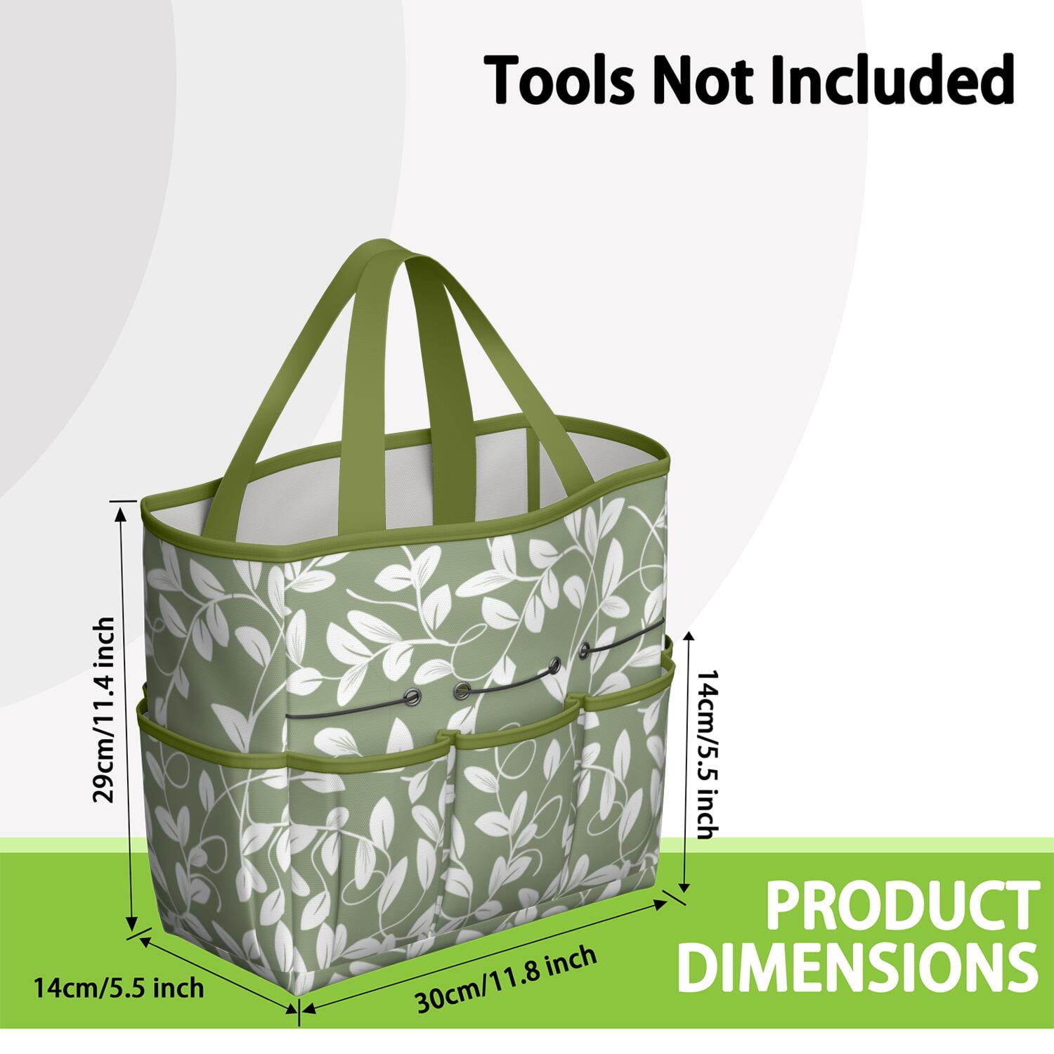 Bright Flowers Garden Tools Bag, Water-proof Oxford Garden Tote Home Organizer Gardening Tool Bag Kit Holder with 8 Pockets for Indoor and Outdoor Gardening(Tools Not Included)