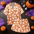 thumbnail image 6 of Ktoot Halloween Pajamas Women,Cute Pjs for Women Satin Pajama Set Silk 2 Piece Sets Loungewear Button Down Short Sleeve Shirt And Shorts Pj Set Sleepwear Spooky Cute Gothic Pajamas Halloween Gifts, 6 of 8