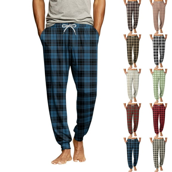 Mens Pajama Pants Sleepwear Soft Bottoms Sleep Lounge Long Pant with Drawstring & Pockets Dark Blue L