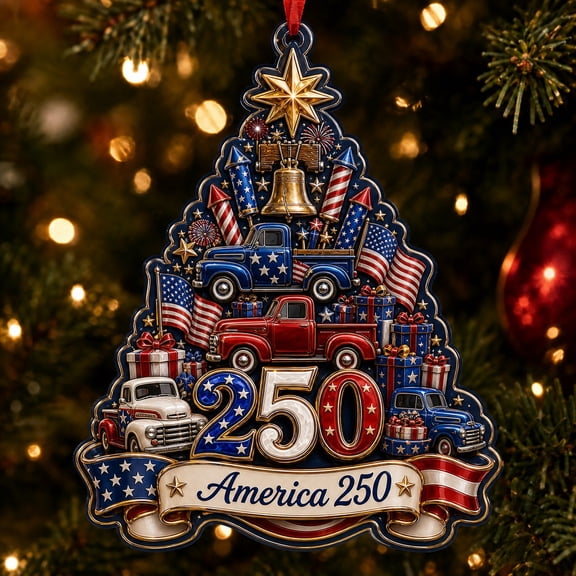 250th Anniversary USA Acrylic Ornament Patriotic Truck Christmas Tree Decor for American Holiday Fans