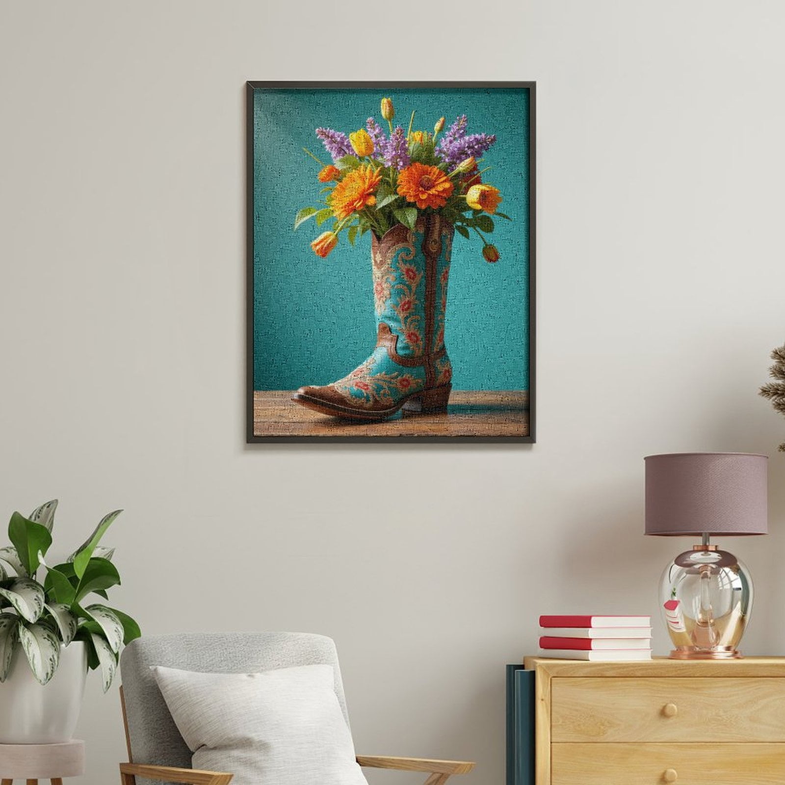 Paint by Numbers Kit for Adults, Colorful Floral Cowboy Boot Display Paint by Numbers, Easy Paint by Numbers Kit for Adults Beginner, DIY Adult Paint by Number Kits on Canvas, 12x16in Home Decor