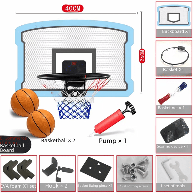 Tablero de baloncesto para niños transparente con sistema de puntuación para colgar en interiores