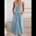 thumbnail image 4 of Vestido Vaquero Maxi con Tirantes para Mujer, Sin Mangas, de Verano, Ajustado y con Cuello Halter. Azul XL, 4 of 9
