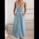 thumbnail image 4 of Vestido Vaquero Maxi con Tirantes para Mujer, Sin Mangas, de Verano, Ajustado y con Cuello Halter. Azul XL, 4 of 9