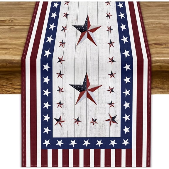 4th of July Table Runner, America Flag Stripe Stars Memorial Day Independence Day Patriotic Table Decoration for Home Kitchen Dining Home Party Farmhouse Decor 13x36in