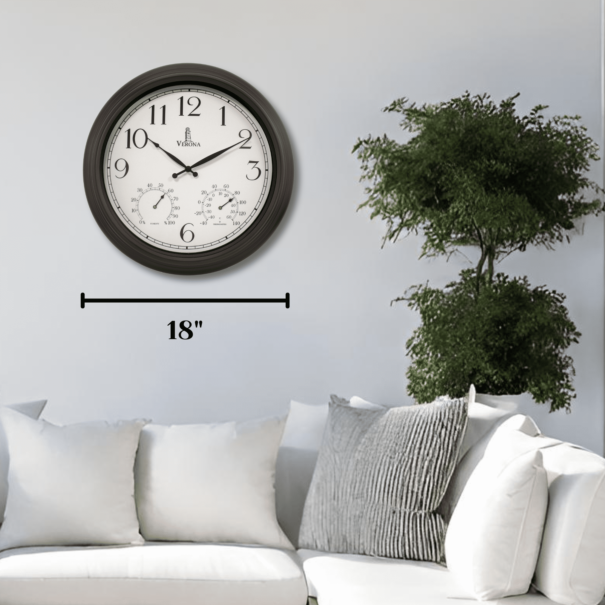 Outdoor Clock for Patio Large Waterproof with Thermometer - Black 18 inch Indoor Outdoor Clock with Temperature and Humidity for Wall - Weatherproof, Accurate & Easy to Read for Pool, Patio & Garden