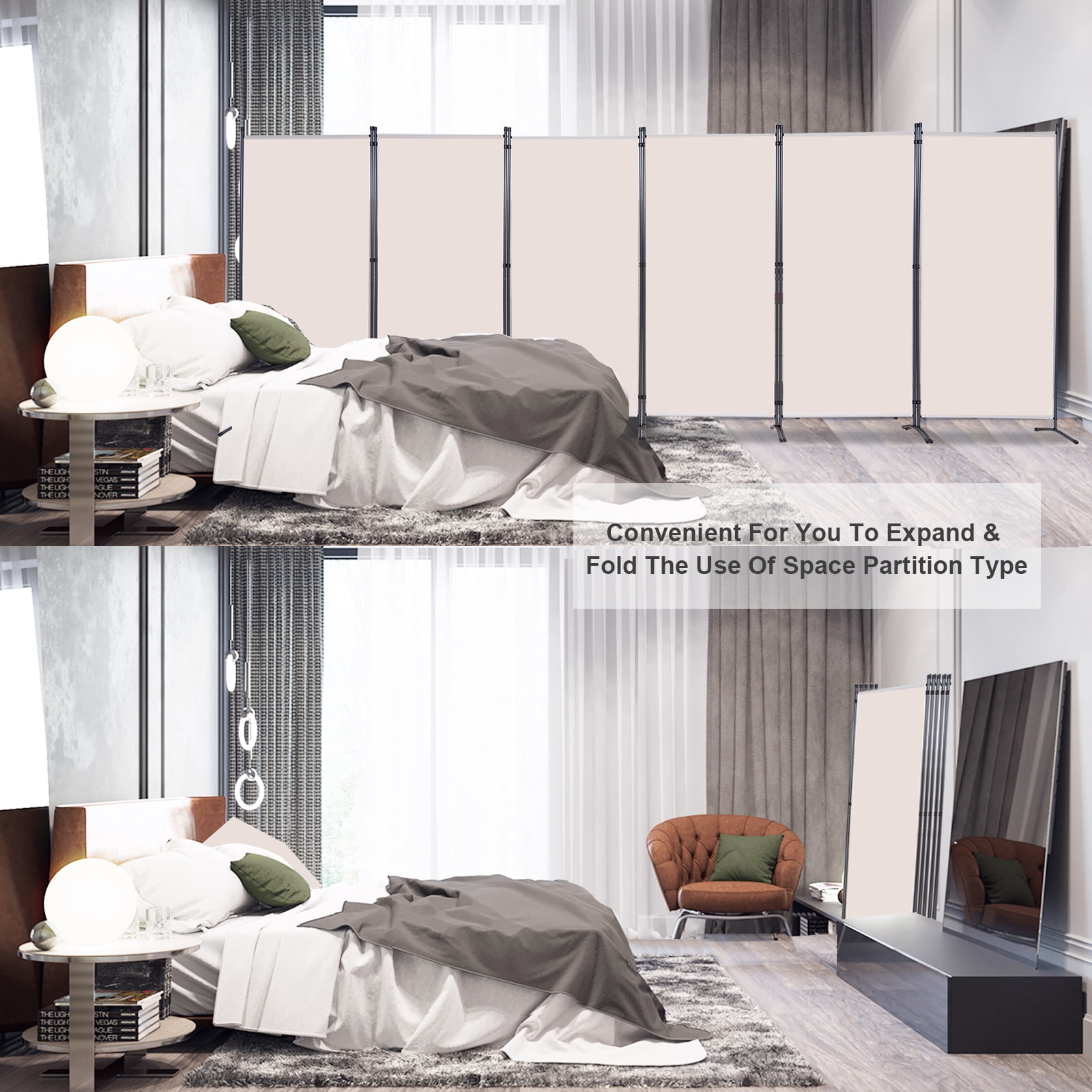 YASRKML Portable Folding Privacy Screen for Office Steel Frame & Polyester Fabric Beige, 6 Count