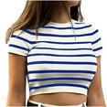 thumbnail image 6 of Drses Womens Summer Tops Striped Print Knit Short Sleeve Slim Fitted Crop Tee Top, 6 of 6