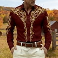 thumbnail image 2 of CONZONE Mens Western Cowboy Buttons Down Shirts Long Sleeve Shirts for Men Trendy Graphic Lapel Soft Lightweight Tops, 2 of 4