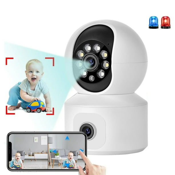 Cámara Wifi de doble lente con seguimiento automático, CCTV, vigilancia de seguridad para interiores, visión nocturna a todo color, inalámbrica, HD, monitor para el hogar