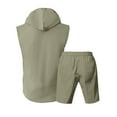thumbnail image 6 of Men's Summer Casual Linen Cotton Hooded Sleeveless Shirt Shorts 2 Piece Set Loose Fit Solid Color Outfits for Beach Vacation Golf Streetwear Loungewear Modern Fashion Essential, 6 of 9