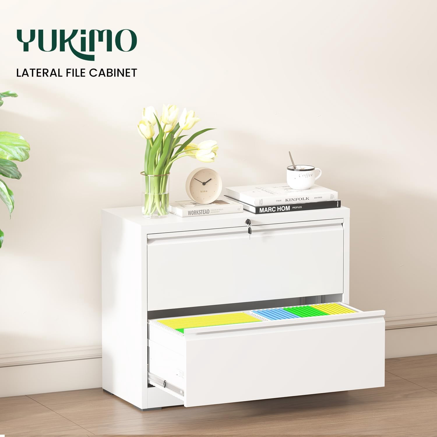 2 Drawer Lateral File Cabinet with Lock, 26.77“W File Cabinets for Home Office Legal/Letter A4 Size, File Cabinet Storage Cabinet,Require Assembly, White