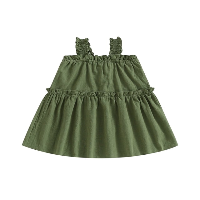 Bébé Fille Robe d'Été en Lin Sans Manches Volant Bébé Princesse Mignonne Robes Robe de Soleil