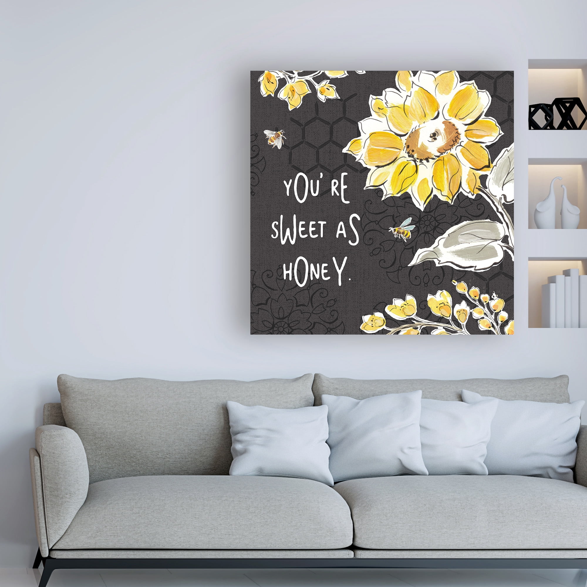 Trademark Fine Art Floral Canvas Art ' Bee Happy III Black ' by Daphne Brissonnet