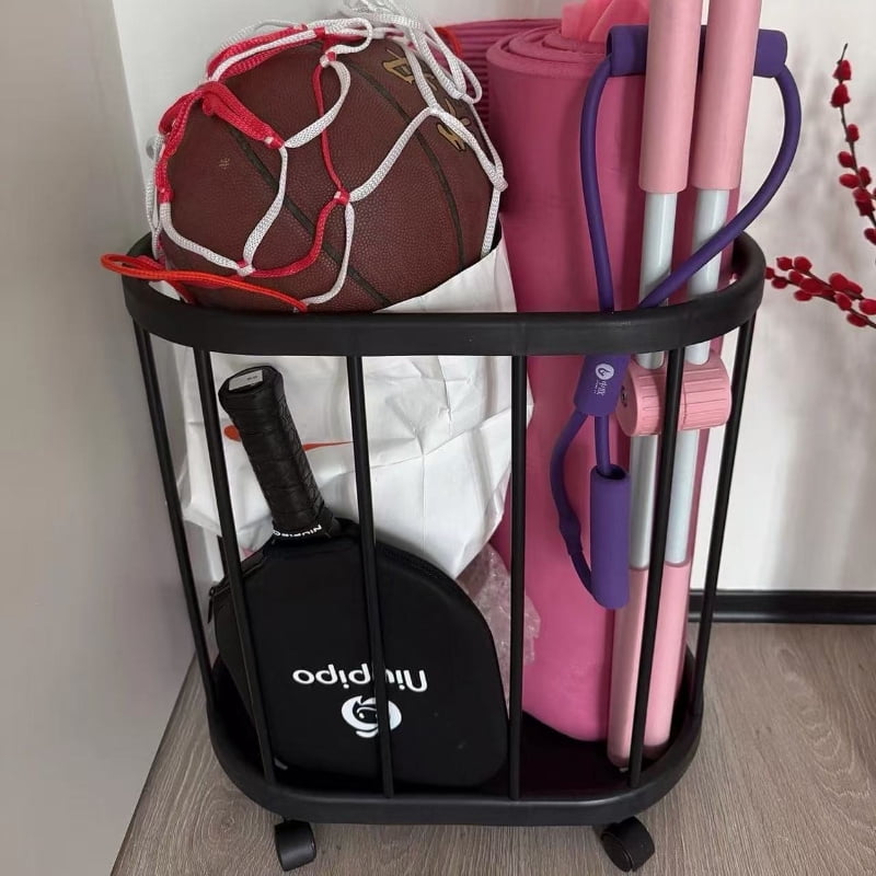 Yoga Mat Storage Racks, Sport Equipment Storage Cart, Yoga Mat Holder Storage Basket with Handle and Wheels, for Foam Roller Yoga Block Resistance Bands
