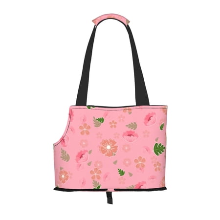 Dog Sling Carrier, Small Dog/Cat Soft Side Carrier Tote Bag for Subway/Shopping/Hiking/Travel-Flowers Leaves Pattern