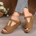 thumbnail image 5 of XUNKUSGA Summer Sandals Women Dressy Soft Arch Support Wedge Sandals for Women Classic Comfortable Casual Open Toe Hollow Out Beach Sandals,Brown, 5 of 10
