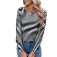 thumbnail image 2 of Women'S Casual Striped Crewneck Sweaters Color Block Long Sleeve Knitted Sweater Tops Black & Orange XL, 2 of 9