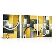 Visual Art Decor 3 Pieces Abstract Yellow Framed Canvas Wall Art Clearance Picture Paintings Home Decoration Prints Poster Artwork for Bedroom Living Room Office Bathroom Wall Art