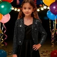 thumbnail image 2 of Ticikt Girl's Sequin Elegant Short Satin Jacket Long Sleeve Open Front Party Sparkly Cropped Cardigan Glitter Shiny Jackets,Color:Black, 2 of 7