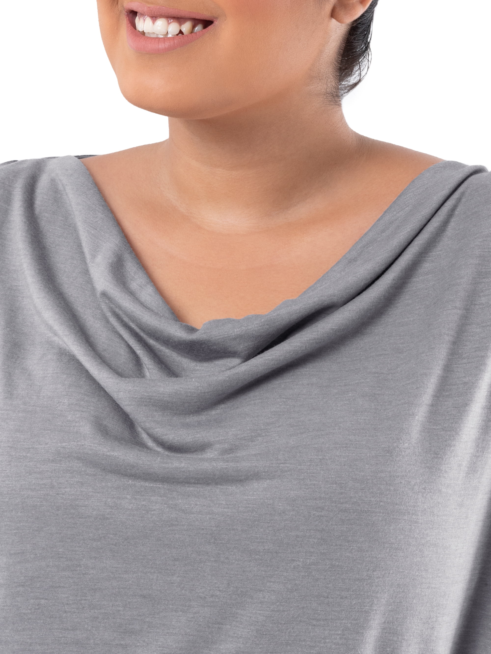 Wright's Women's Plus Size Draped Front Cowl Neck Short Sleeve Blouse Top, Size 1X-5X