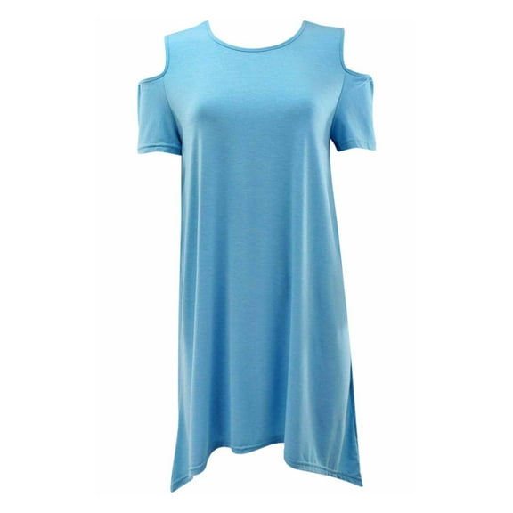 Blue Cold Shoulder Midi Dress With Sharkbite Hem Size Small