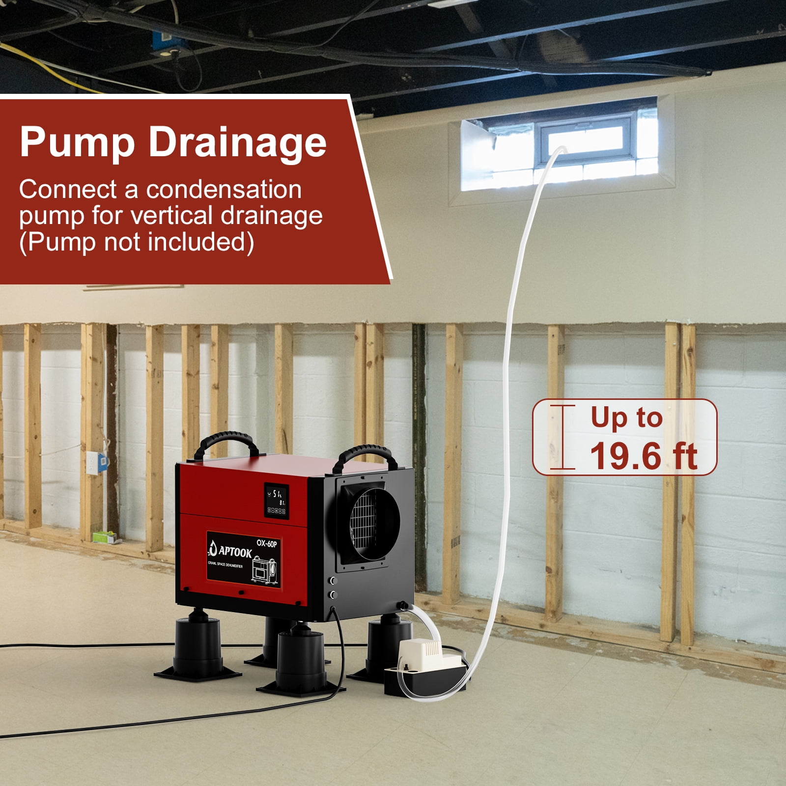 110 Pint Commercial Dehumidifier with Drain Hose for Crawl Spaces, Basements, Industry Water Damage Unit, Large Capacity, Compact, Portable, Auto Defrost, Memory Starting（Red)