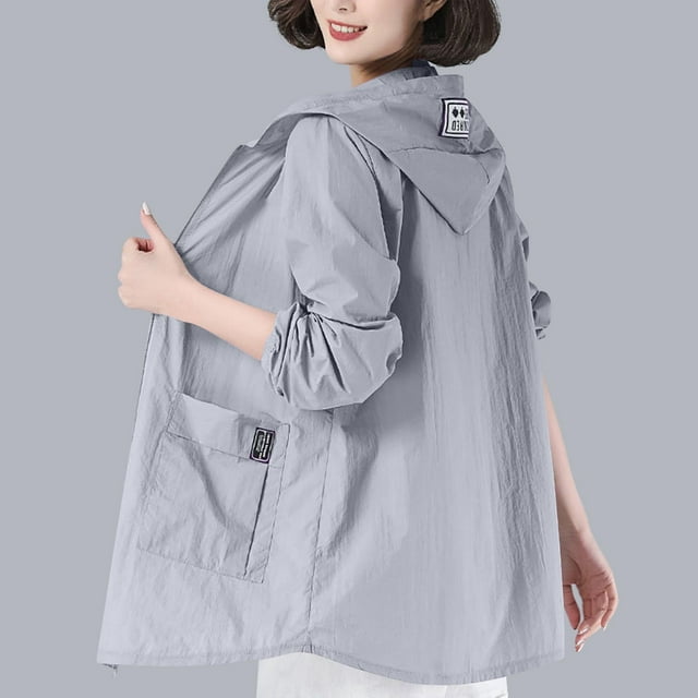 Veste de Protection Solaire pour Femmes Légère à Capuche Manches Longues pour Randonnée en Plein Air Gris 3TG