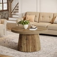 thumbnail image 3 of Finmind 31.5" Round Coffee Table with Fluted Base, Mid-Century Modern Farmhouse Accent Table for Living Room, Small Spaces, Apartment, Brown, 3 of 7