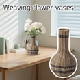 thumbnail image 3 of laqbezok Boho Rattan Bulb Vase, 9.84" Brown Woven Decorative Flower Vase with Black Accents, Natural Fiber Round Bud Vase for Modern Home Decor, Mantel & Shelf Styling, 3 of 5