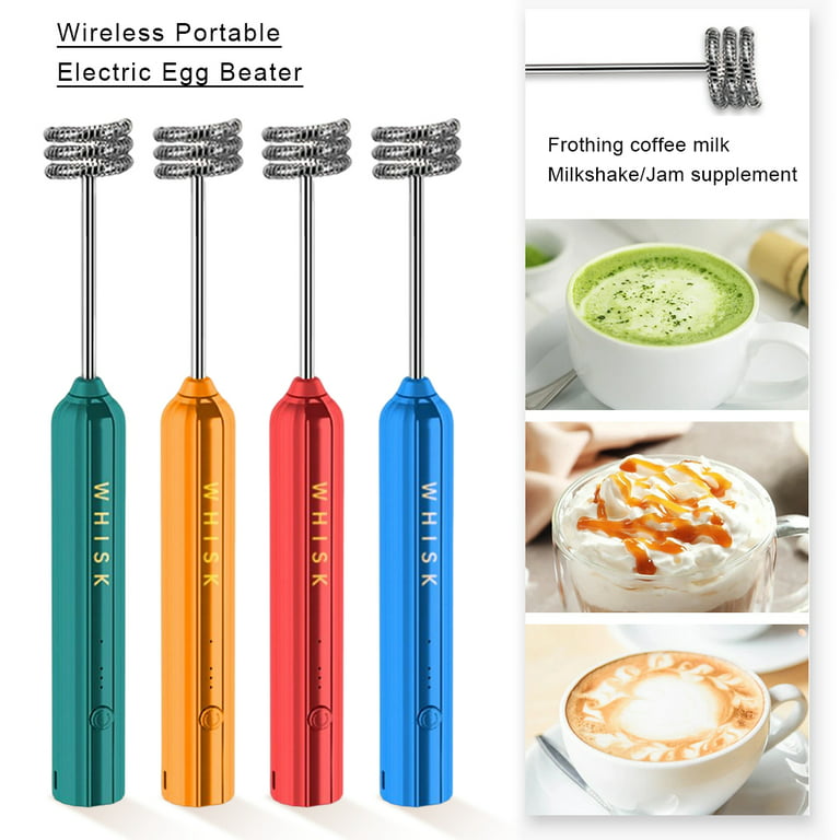 Electric Milk Frother, Cordless Coffee Whipper Handheld Frother Whisk  Automatic Mini Blender Mixer with 2 Eggbeater Heads for Coffee Drinking