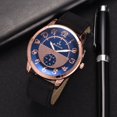 thumbnail image 2 of Reloj de cuarzo de cuero PU con esfera redonda para hombres y mujeres digitales clásicos de moda (correa negra y esfera azul), 2 of 3