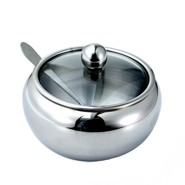 Binwennn Large Bowl Stainless Steel With Glass Lid Includes Stainless Steel Spoon Holds 2 Cups Of 16.9oz Silver 4oz Bottles Glass Kitchen Container Set with Small Glass Containers with Lids for with