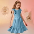 thumbnail image 5 of Girls Dresses Summer Casual Cute Flowy Dress Ruffle Short Sleeve Solid Swing Dresses, 5 of 9