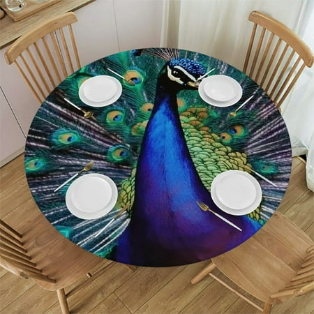 

Sheronv Peacock Feathers Round Table Cover Stain Resistant Washable Indoor Outdoor Tablecloth Kitchen Dining Wedding Parties 100% Polyester Waterproof 38 -42