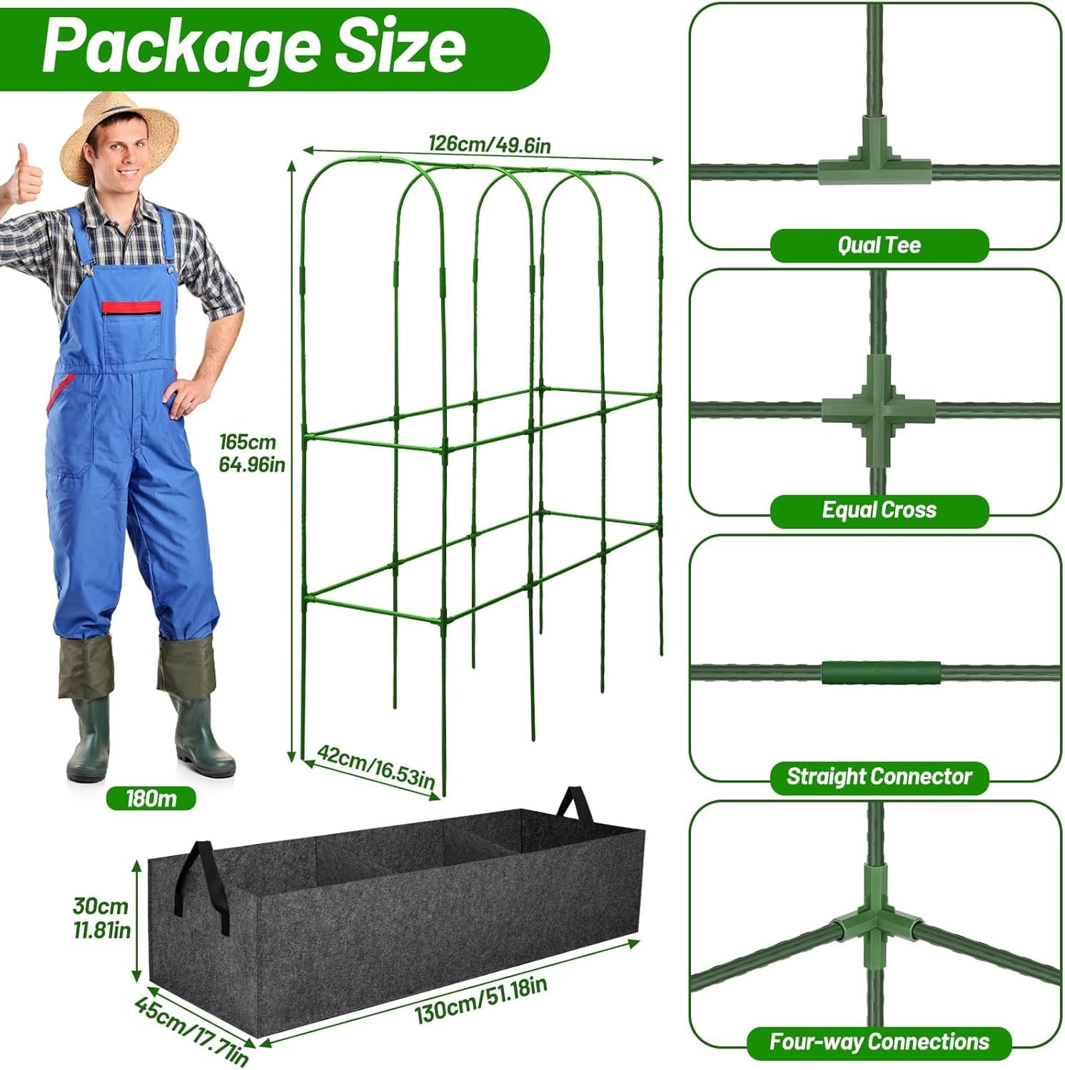 U-Shape Cucumber Trellis with Fabric Raised Garden Bed 65x50 Inch Metal Garden Arch Trellis with Net, Climbing  Vegetables Heavy-Duty Outdoor  Support for Pea, Grape, Squash, Tomatoes