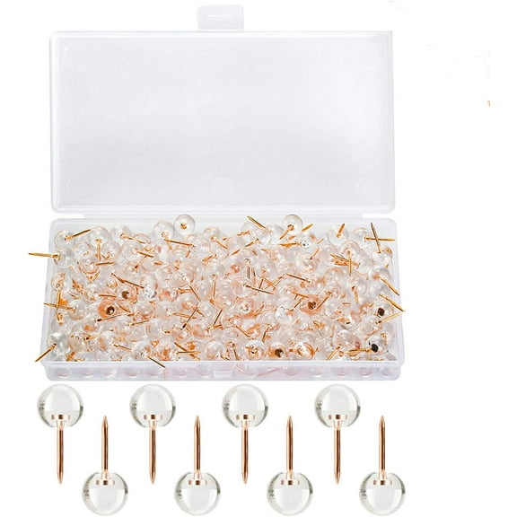 150PCS Push Pins, Rose Gold Map Thumb Tacks, Large Size Pins Rose Gold Steel Point and Transparent Plastic Round Head for Bulletin Board, Fabric Marking, Crafts and Office Organization