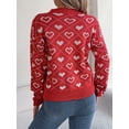 thumbnail image 4 of xiaxaixu Women's Sweaters Loose Knit Sweater Heart Pattern Long Lantern Sleeve Pullovers Spring Fall V-Neck Jumpers Streetwear, 4 of 8