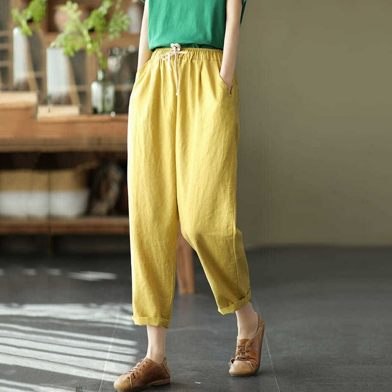 HSMQHJWE Terry Cloth Pants 80S Pants For Women Linen Solid Trousers Cotton  Elastic Pants Loose Waist Womens And Pocket Pants Polyester Track Pants