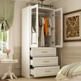thumbnail image 7 of OXYLIFE Wardrobe Armoire Closet with Glass Doors, 3 Drawers and Hanging Rod, White, 7 of 7